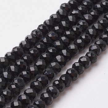 Faceted Imitation Jade Glass Beads Strands, Rondelle, Black, 4~4.5x3mm, Hole: 0.5mm, about 130~135pcs/strand, 15.5~16 inch(39~40cm)