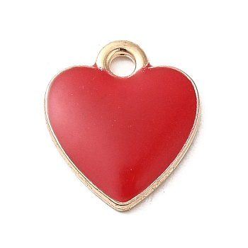 Alloy Enamel Charms, Light Gold, Heart Charm, Red, 12.5x11x1.6mm, Hole: 1.2mm