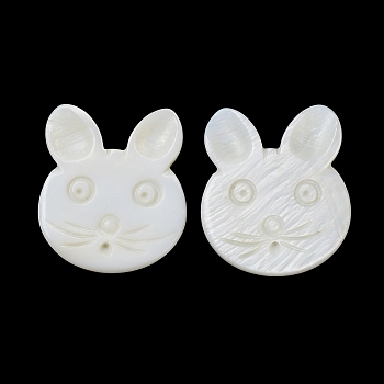 Natural Freshwater Shell Beads, Half Drilled, Rabbit, Floral White, 27x23.5x2.5mm, Hole: 1mm
