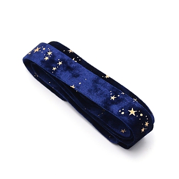 Flannelette Ribbons, with Gold Star Pattern Ribbons, with Nonwoven Fabric for Sewing Craft, Blue, 1 inch(25mm), about 2.19 Yards(2m)/Bundle