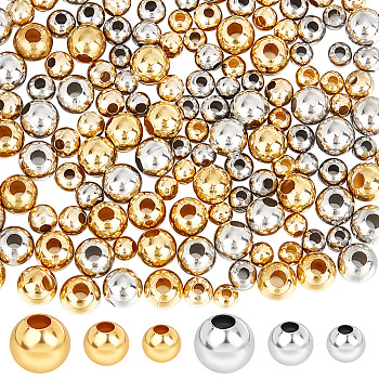 180Pcs 6 Style 304 Stainless Steel Beads, Round, Mixed Color, 5x4.5mm, Hole: 1.8mm, 30pcs/style