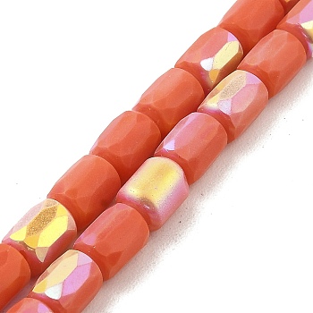 Frosted Imitation Jade Glass Beads Strands, AB Color Plated, Faceted, Column, Tomato, 8x6mm, Hole: 1.4mm, about 80pcs/strand, 25.04''(63.6cm)
