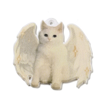 Acrylic Pendants, Animal, Cat Shape, 34x37x2mm, Hole: 1.2mm