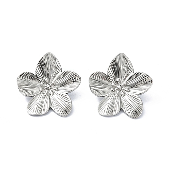 304 Stainless Steel Stud Earrings, Flower, Real 18K Gold Plated, 32x31mm