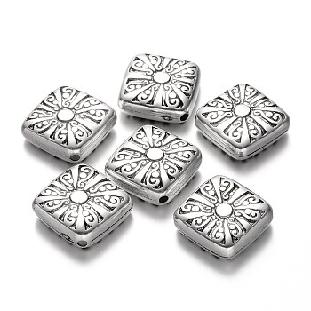 Carved Rhombus CCB Plastic Beads, Antique Silver, 20x21x6mm, Hole: 2mm