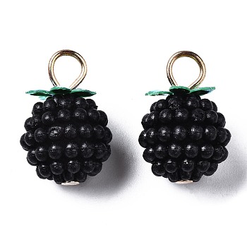 Rubberized Style ABS Plastic Pendants, with Iron Loops, Golden, Berry, Black, 18x12mm, Hole: 4x3mm