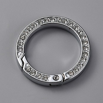 Alloy Crystal Rhinestone Spring Gate Rings, Ring Shape, Platinum, 34x5mm, Inner Diameter: 24.5mm