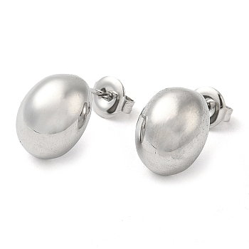 304 Stainless Steel Oval Stud Earrings, Stainless Steel Color, 13x10mm
