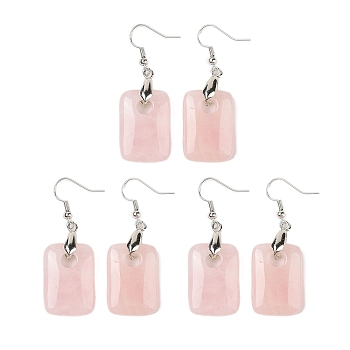 Natutal Rose Quartz Dangle Earrings, with Rack Plating Brass Earring Hooks, Lead Free & Cadmium Free, Rectangle, 49x18mm