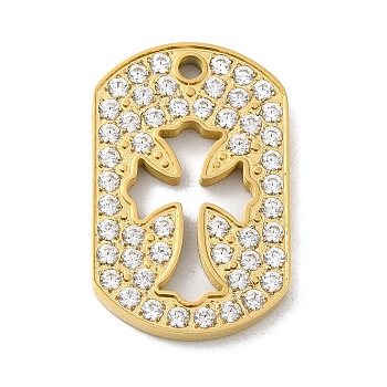 304 Stainless Steel with Rhinestone Pendants, Oval with Cross Charms, Real 14K Gold Plated, 25x16x2mm, Hole: 1.5mm