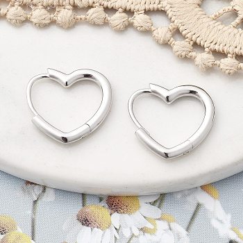 925 Sterling Silver Hoop Earrings, Heart, 925 Sterling Silver Plated, 14.5x2x14.5mm, Pin: 0.6mm