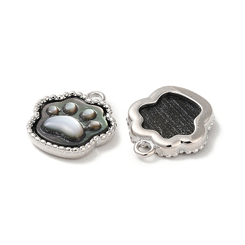 Natural Black Lip Shell Paw print Charms, Platinum Plated Brass Claw Print Charms, Black, 14x12x3mm, Hole: 1.5mm