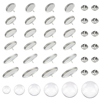 DIY Blank Dome Brooch Making Kit, Including 304 Stainless Steel Brooch Base Settings, Glass Cabochons, Stainless Steel Color, 60Pcs/box