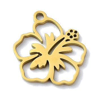 304 Stainless Steel Pendants, Laser Cut, Flower Charms, Golden, 14x13x1mm, Hole: 1mm