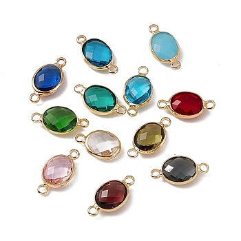 Transparent K9 Glass Connector Charms, with Golden Plated Brass Findings, Faceted, Oval Links, Mixed Color, 16.5x8.5x4mm, Hole: 1.8mm
