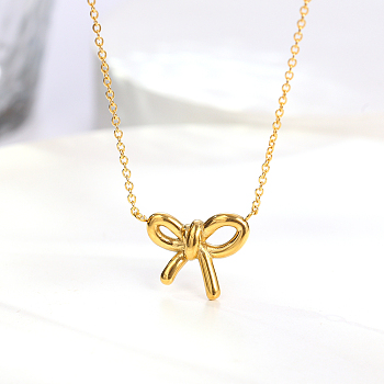 Stainless Steel Bowknot Pendant Necklaces for Women, Cable Chains