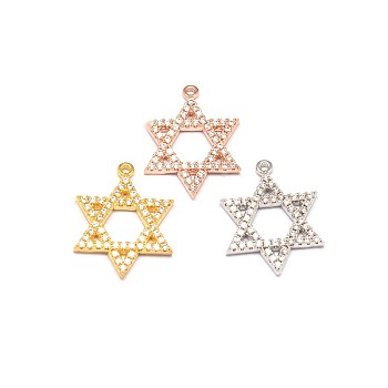 Star of David Brass Micro Pave Cubic Zirconia Pendants, for Jewish, Cadmium Free & Lead Free, Mixed Color, 20x16x2mm, Hole: 1mm