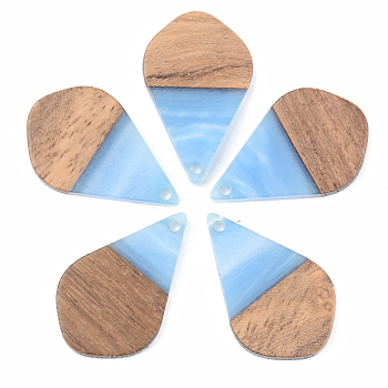 Opaque Resin & Walnut Wood Pendants, Teardrop, Cornflower Blue, 28x17.5x3mm, Hole: 1.8mm