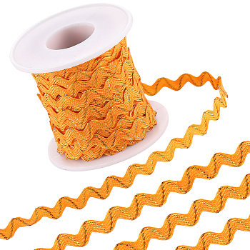 1Pc Sparkle Wavy Polyester Ribbons, with 1Pc Plastic Empty Spools, Orange, 1/4 inch(5mm), about 16.40~18.59 Yards(15~17m)/Roll