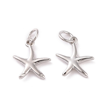 Brass Charms, with Jump Ring, Cadmium Free & Lead Free, Starfish, Platinum, 12x10.5x2mm, Hole: 3mm
