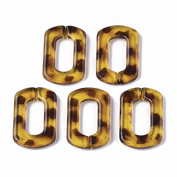 Transparent Acrylic Linking Rings, Quick Link Connectors, Imitation Leopard Skins Pattern, for Cable Chains Making, Oval, Champagne Yellow, 31x21x4.5mm, Inner Diameter: 18X8.5mm