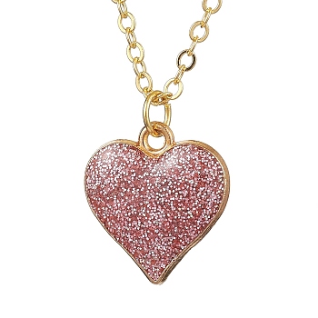 Alloy Indian Red Enamel Heart Pendant Neckiaces with Glitter Powder for Women, Golden, 16.34 inch(41.5cm)