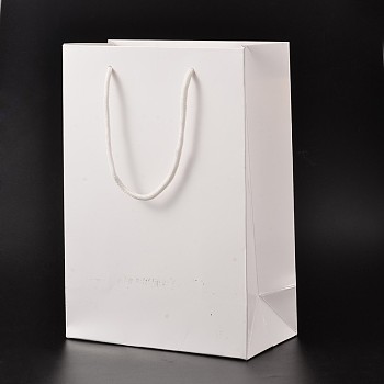 Rectangle Cardboard Paper Bags, Gift Bags, Shopping Bags, with Nylon Cord Handles, White, 28x20x10cm