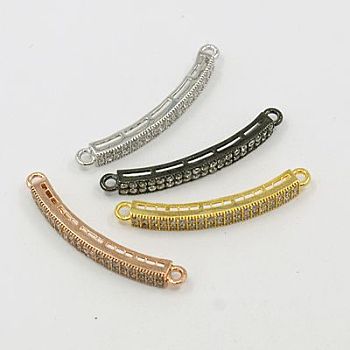 Brass Cubic Zirconia Links, Rectangle, Mixed Color, 35x4x4mm, Hole: 1mm