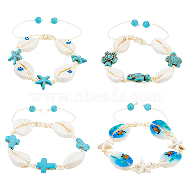 4Pcs 4 Style Natural Shell with Evil Eye Braided Bead Bracelets Set(BJEW-FI0001-74)-8