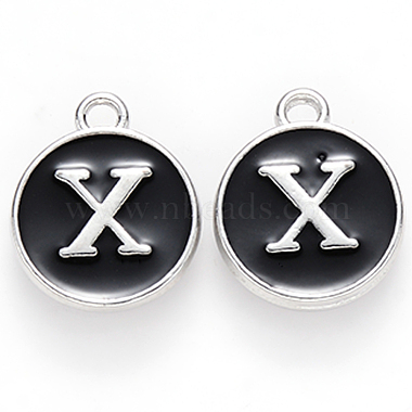 Platinum Black Flat Round Alloy+Enamel Charms