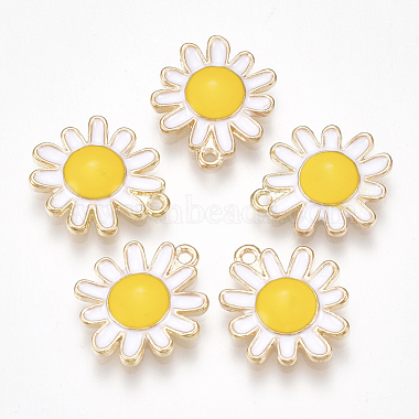 Light Gold White Flower Alloy+Enamel Pendants