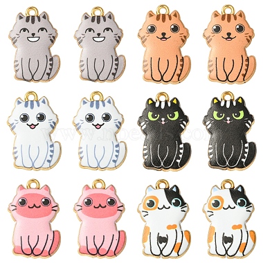 Golden Mixed Color Cat Shape Alloy+Enamel Pendants