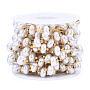 ABS Plastic Pearl Disc Beaded Chains, with Real 14K Gold Plated 316 Stainless Steel Paperclip Chains, Soldered, with Spool, Creamy White, 8x4.5mm, about 16.40 Feet(5m)/Roll