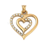 304 Stainless Steel Crystal Rhinestone Pendants, Heart Charm, Ion Plating(IP), Golden, 31.5x28.5x4mm, Hole: 6.5x4.5mm(STAS-Z097-14G)