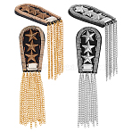 4Pcs 2 Colors Fashionable Star Felt Tassel Epaulettes, Cloth Shoulder Badge, with Iron Chains & Pins, Black, Platinum & Golden, 160x40x13mm, 2pcs/color (FIND-HY0004-93)