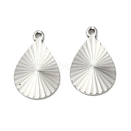 304 Stainless Steel Pendants, with Ray, Stainless Steel Color, Teardrop Charm, 17x11x1.5mm, Hole: 1.4mm(STAS-C167-08H-P)