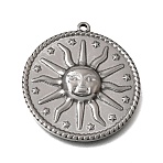 304 Stainless Steel Pendants, Flat Round with Sun Charms, Stainless Steel Color, 29.5x27x3.3mm, Hole: 1.4mm(SA-CBA27E8-01P)