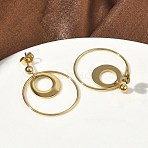 Ion Plating(IP) 304 Stainless Steel Dangle Stud Earrings, Flat Round, Golden, 30.5x25mm(EJEW-D350-02G)