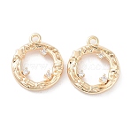 Brass Micro Pave Clear Cubic Zirconia Charms, Round Ring Charms, Cadmium Free & Nickel Free & Lead Free, Real 18K Gold Plated, 14x12x3mm, Hole: 1.2mm(KK-F871-36G)