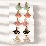 Brass Stud Earrings for Women, with Enamel, Shell Shape, Rack Plating, Long-Lasting Plated, Lead Free & Cadmium Free, Real 18K Gold Plated, Mixed Color, 26x22mm(KK-CBA9D38-01G)