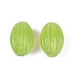 Handmade Ribbed Lampwork Beads, Oval, Lime Green, 19~20x12.5~14mm, Hole: 1.5~2.5mm(LAMP-N042-01D)