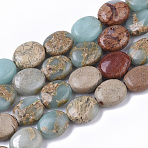 Natural Aqua Terra Jasper Beads Strands, Impression Jasper, Oval, 10x8x4~5mm, Hole: 1mm, about 39~41pcs/strand, 15.35 inch(39cm)(X-G-S366-015A)