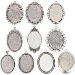 10Pcs 10 Styles Tibetan Style Alloy Pendant Cabochon Settings, Oval, Antique Silver, Tray: 30~40x30~40mm, 51~63x33~47x2~3mm, Hole: 2~7x2~4mm, 1pc/style(FIND-SP0002-50)