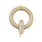 Brass Cubic Zirconia Fold Over Clasps, Cadmium Free & Nickel Free & Lead Free, Ring, Real 14K Gold Plated, 23mm(KK-Q048-11G)