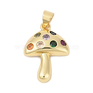 Brass Micro Pave Cubic Zirconia Pendants, Mushroom Charms, Real 18K Gold Plated, 21.5x15.5x3.8mm, Hole: 4.2x3.4mm(KK-A241-05G)