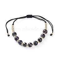 Adjustable Nylon Cord Braided Bead Bracelets, with Gold Sand Lampwork Beads and Brass Beads, Round, Golden, Prussian Blue, Inner Diameter: 1-3/8~4-1/8 inch(3.5~10.5cm)(BJEW-JB05827-02)