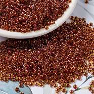 MIYUKI Round Rocailles Beads, Japanese Seed Beads, 8/0, (RR235) Sparkling Dark Coral Lined Topaz AB, 3mm, Hole: 1mm, about 422~455pcs/10g(X-SEED-G008-RR0235)