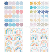 4 Sheet 4 Styles Waterproof Vinyl Wall Stickers, Self-Adhesive Decals, for DIY Bedroom, Indoor Decorations, Rectangle with Rainbow & Round & Star Pattern, Mixed Color, Mixed Patterns, 300x220x0.15mm, Stickers: 40~69x40~108mm, 1 sheet/style(DIY-WH0308-214)