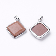 Synthetic Goldstone Pendants, with Brass Findings, Rhombus, Platinum, 25x29x7mm, Hole: 5x7mm, 18x18mm(G-E420-12P)