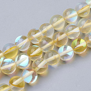 Synthetic Moonstone Beads Strands, Holographic Beads, Dyed, Round, Gold, 6mm, Hole: 0.5mm, 65pcs/strand, 15.7 inch(G-S283-6mm-14A)